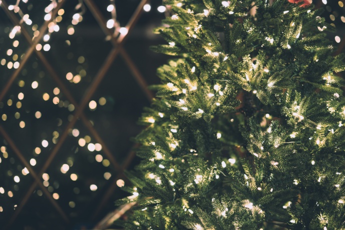 Detalhe de árvore de natal com luzes