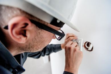 Professional electrician at work